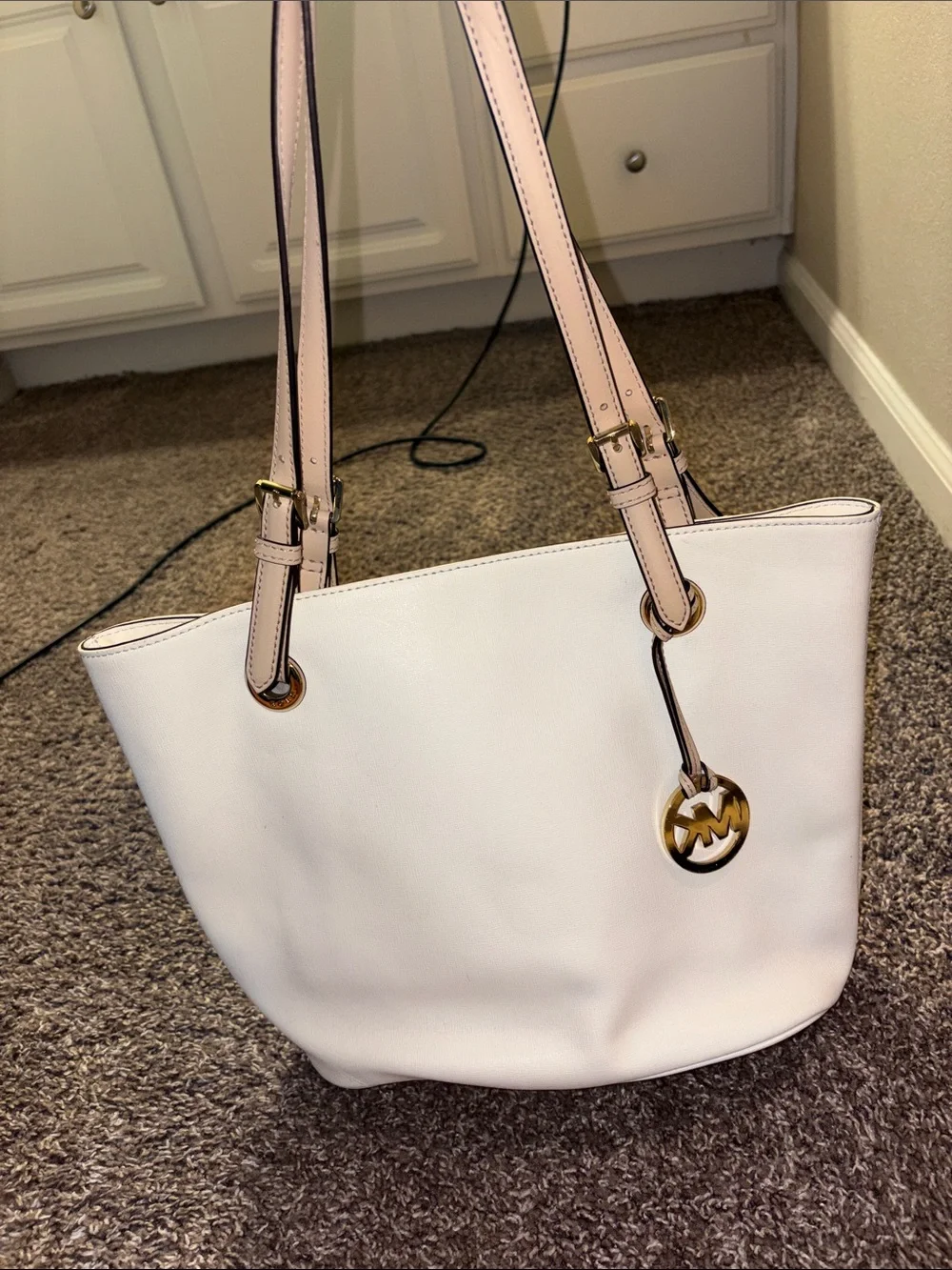 Michael Kors White Tote with Cream Shoulder Straps